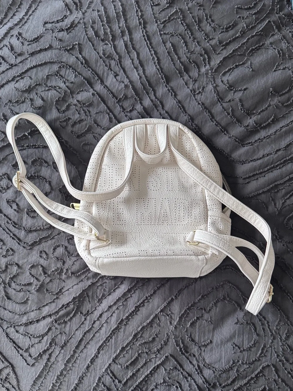 Steve Madden Cream Perforated Mini Backpack with Gold Hardware